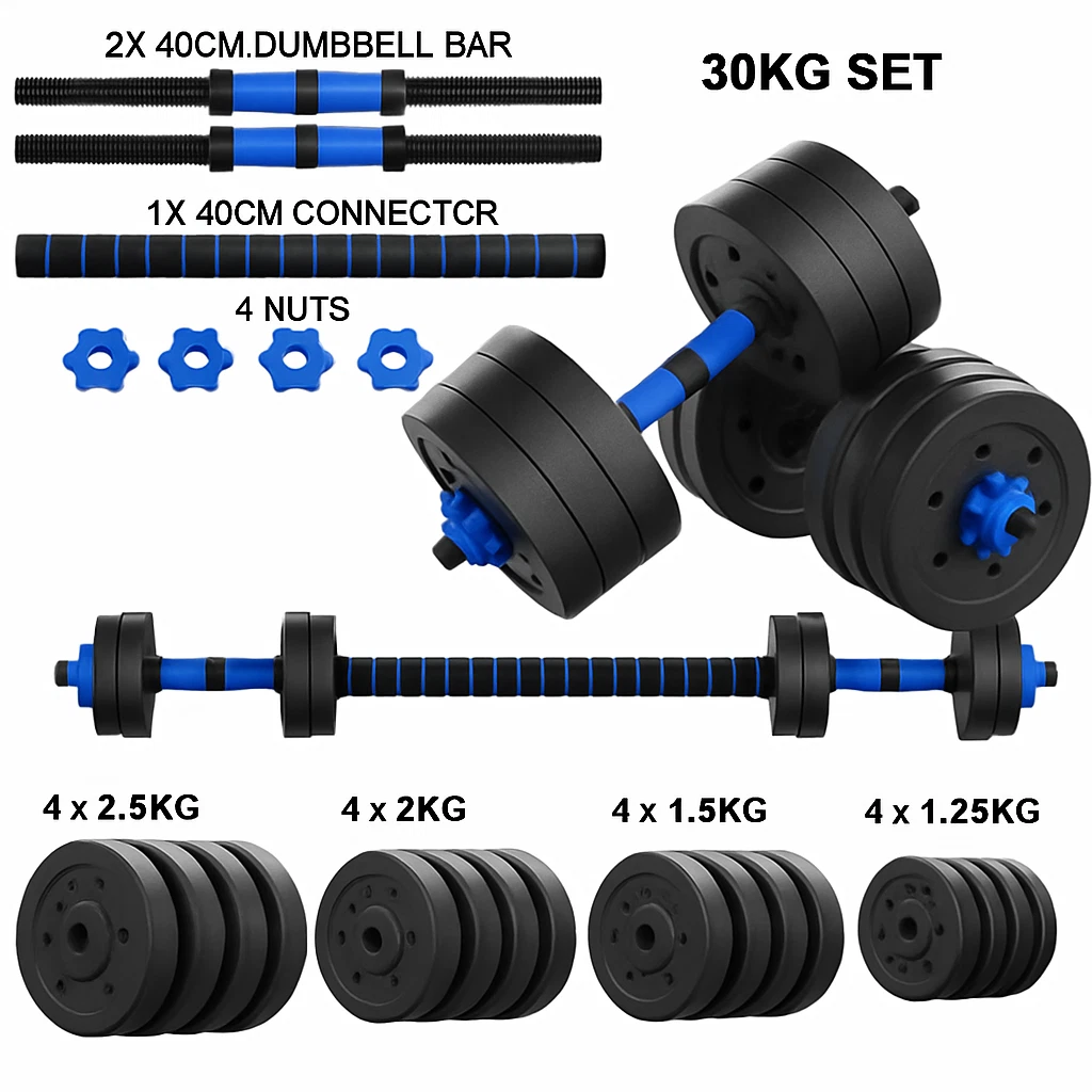 30KG Adjustable Dumbbell Barbell Set with Push Up Bar & Connecting Rod Home Gym