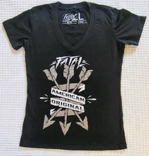 Y2K Fatal Crew Arrow Tattoo Graphic Shirt Womens SS Grunge Punk Emo Black White