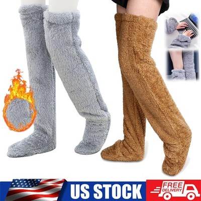 Over Knee Fuzzy Socks Leg Warmers for Women, Thigh High Fuzzy Slipper Winter Leg