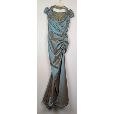 Tadashi Shoji Silk Taffeta Ruched Mermaid Gown Green Dress 2 XS | eBay