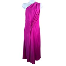 Aidan Mattox Adrianna Papell One Shoulder Draped Knot Fuchsia Midi Dress sz 12