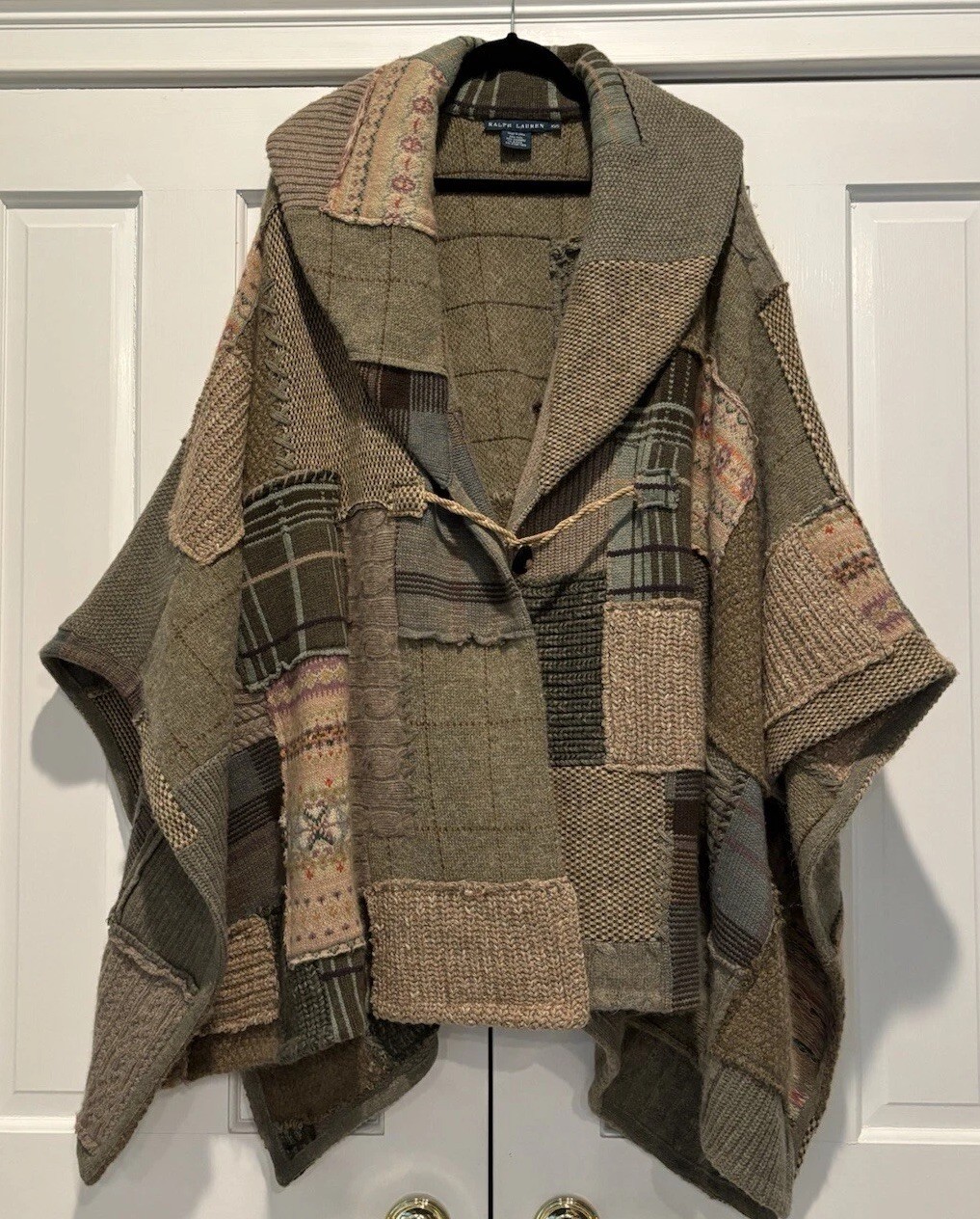 Ralph Lauren Patchwork Cape Poncho Sweater Wool Cashmere Alpaca Vintage Rare