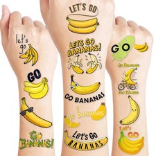 96PCS Banana Pre-cut Temporary Tattoos - 8 Sheets School Carnival Prizes Yello