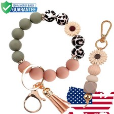 2PCS Bracelet Key Ring Set, Cute Car Key chain Wristlet, Silicone Beaded Bangle