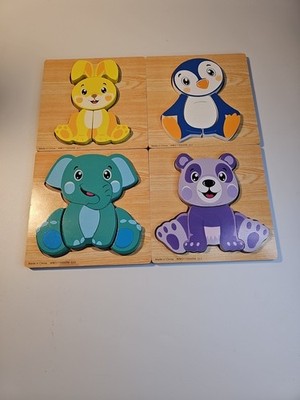4 Montessori Toys Jigsaw Wooden Puzzle Toys Animals 4 Pieces Per Puzzle