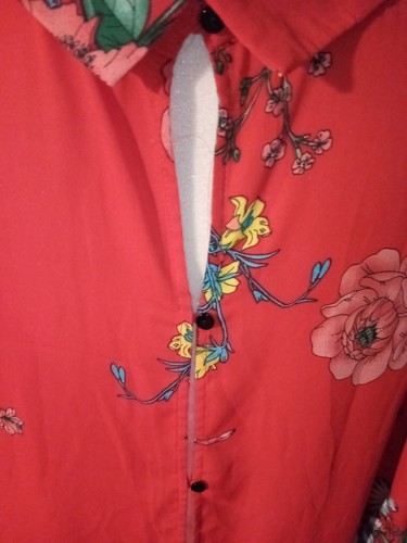 Red Blouse With Button Up Back, Red W/ Floral Print Flowy Bohemian Blouse - Picture 5 of 7