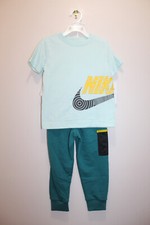 NIKE BOYS OUTFIT 2-PIECE COMBO T-SHIRTS  JOGGER PANTS AQUA TEAL SIZE 3-4 YEARS