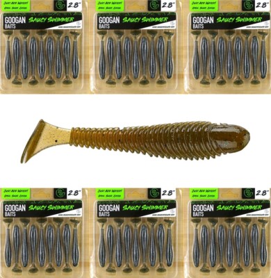 (6) Packs Of 9 Googan Saucy Swimmer 2.8'' Swimbaits Green Pumpkin Blue Brand New