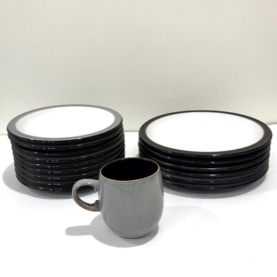 Set DENBY JET Black/Grey Stoneware Plates Dinner and Salad