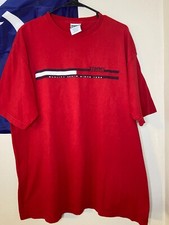 Vintage Tommy Hilfiger JeansTextured Spellout Red T-Shirt Large Made in USA