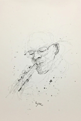 Original JAZZ MUSIKER Tusche Skizze #23 (2025) - A4 Scribble Art
