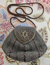 VINTAGE DELILL HANDMADE BROWN BEADED EVENING BAG PURSE-NEVER USED NWOT- STUNNING