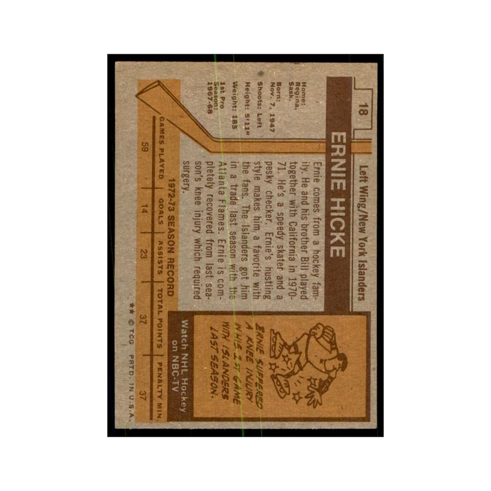 Ernie Hicke 1973 Topps #18 Hockey Cards Hockey Card EX - Image 2 of 3