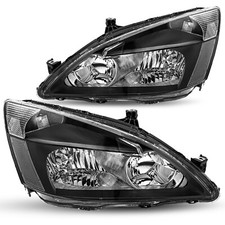 For 2003-2007 Honda Accord 24dr Black Clear Headlights Headlamps Pair