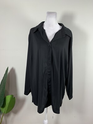 Apostrophe Womens Solid Black Long Sleeve Button Up Shirt, Size 2X