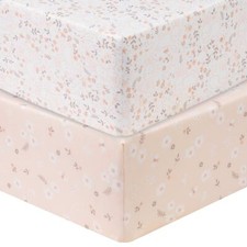 Cottontail Floral Crib Sheet Set 2 Pack Microfiber Fitted 28x52" Elasticized