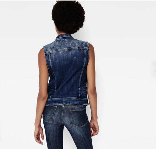 G-Star '3301 JKT S/LESS WMN' Medium Aged Painted Aiden Stretch Denim Size XS - Picture 4 of 5