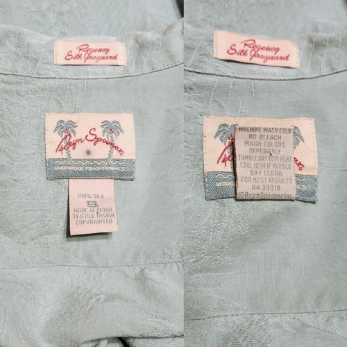 Camicia hawaiana Reyn Spooner Regency seta jacquard uomo bottoni davanti verde piccola - Foto 8 di 9