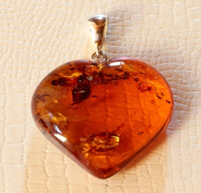 TOP Bernstein - Herz - 30 x 27 mm - Amber - Trachten - Anhänger - Silber - 925 -