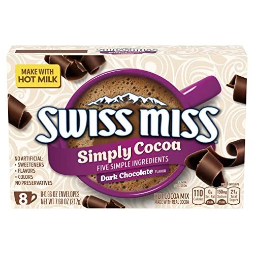Swiss Miss Simply Cocoa Dark Chocolate Flavor Hot Cocoa Mix 0.96 oz. 8 Count