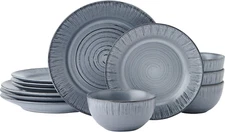 Mystic 12 Piece Plates Bowls Dinnerware Set, Service for 4, Blue