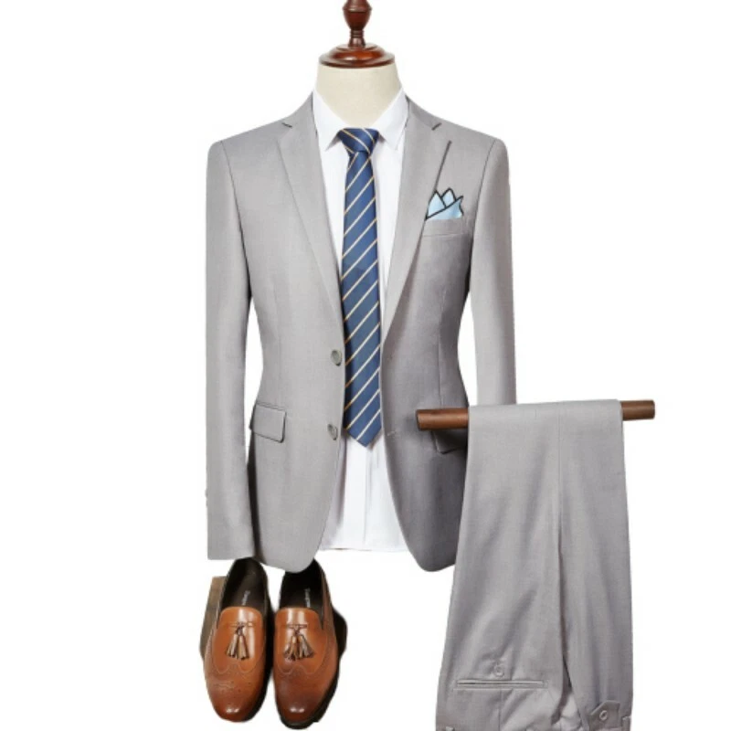 Men's 2PCS Suit Formal Dress Business Casual Blazer Jacket Pants Groom Wedding L - Image 2 of 4