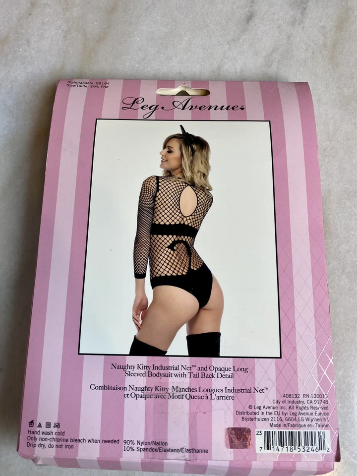 Leg Avenue Black Fishnet Lingerie  Onepiece Bodysuit Kitty Halloween Costume S/M - Image 2 of 2