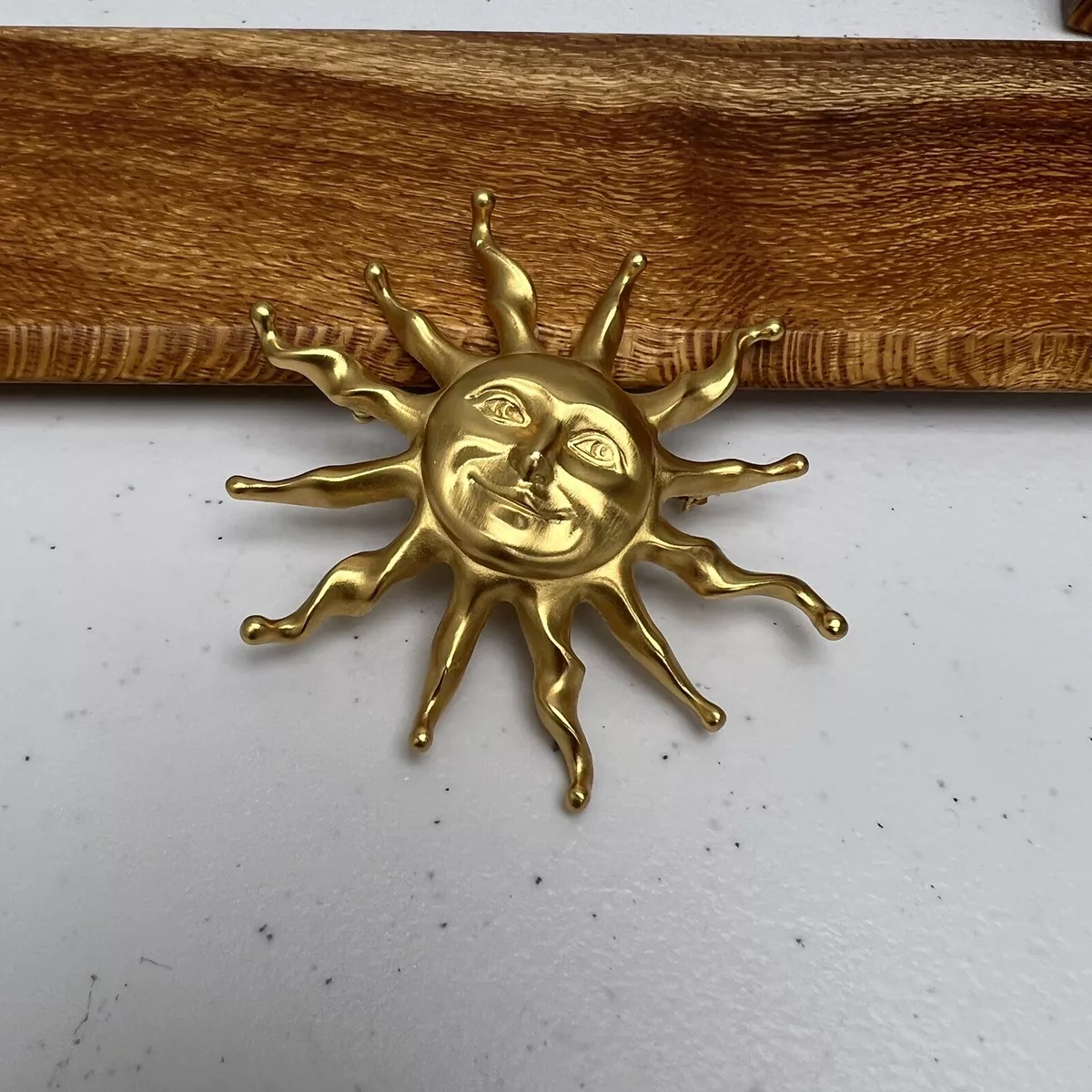 Vtg Anne Klein Sun Brooch Large Matte Gold tone celestial Pin
