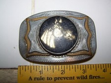 Vintage Multi Tone Metal Resin Belt Buckle w/Inlaid Horse Head