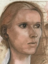 GROSSE KREIDEZEICHNUNG ZEICHNUNG AUF PAPIER PORTRAIT EINER FRAU 42x59cm STUDIE