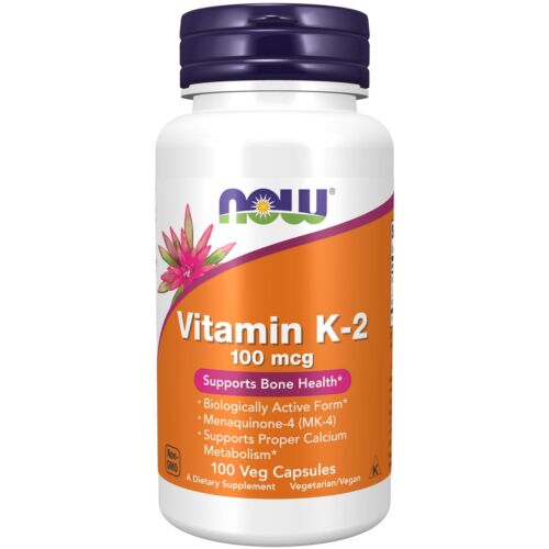 NOW Foods Vitamin K2 100mcg 100 Vegetarian Capsules, Strong Bones Blood Clotting - Picture 1 of 7