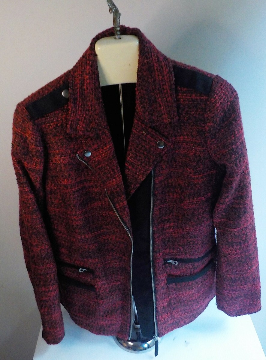 LUCKY BRAND Zipper Front Nubby Blazer-Red/Black-SZ SMALL | eBay