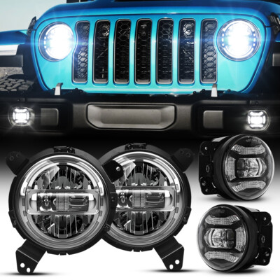 Brightest Halo LED Headlight Fog Lamp Kits for Jeep Gladiator Rubicon 2020-2024