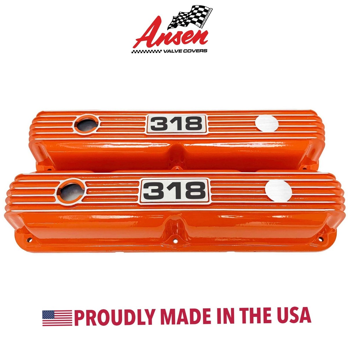 Mopar Performance 318 Orange Valve Covers - Engraved Logo - Ansen