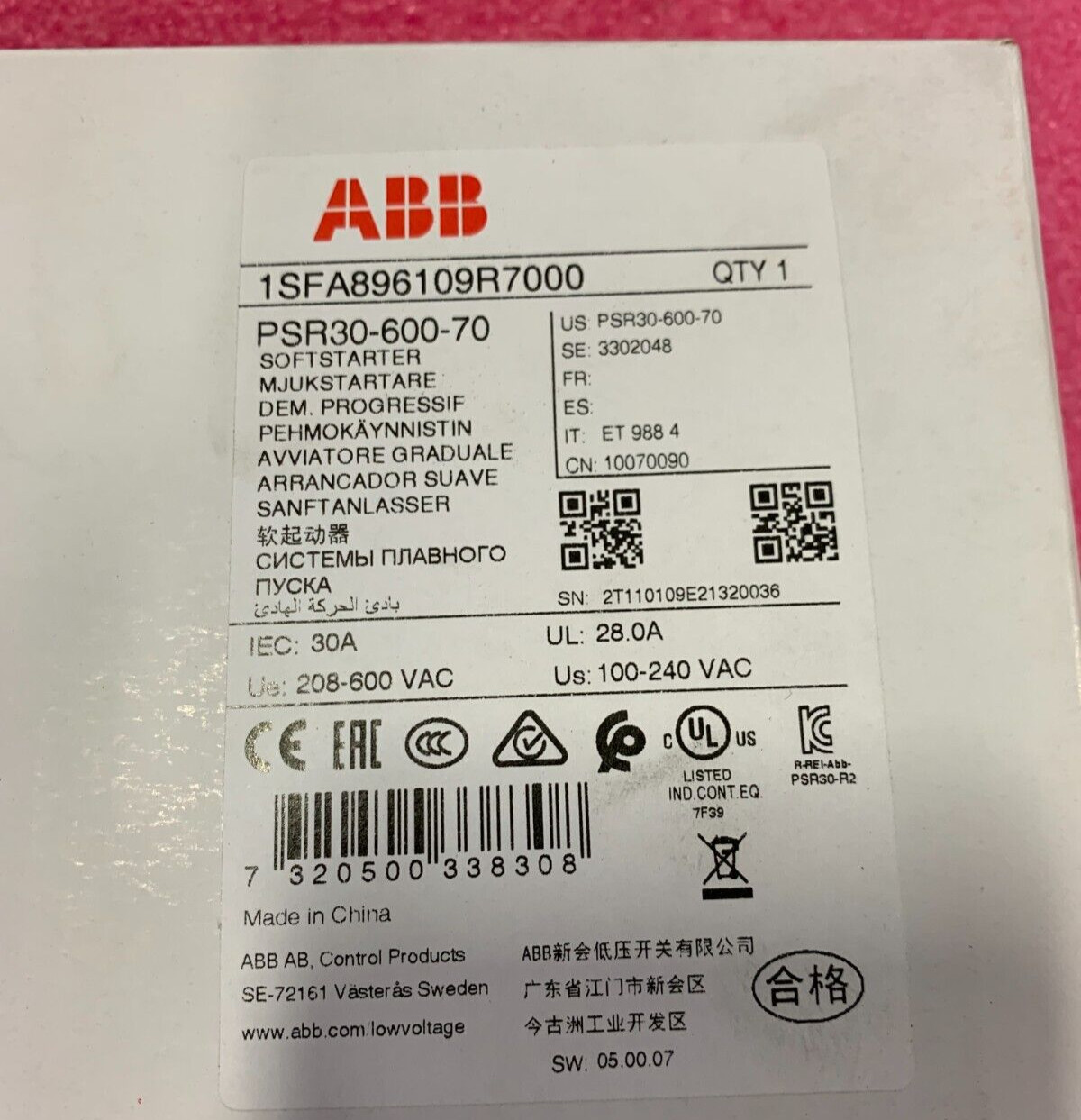 1PC ABB PLC PSR30-600-70 PSR3060070 1SFA896109R7000 SOFT STARTER 30A