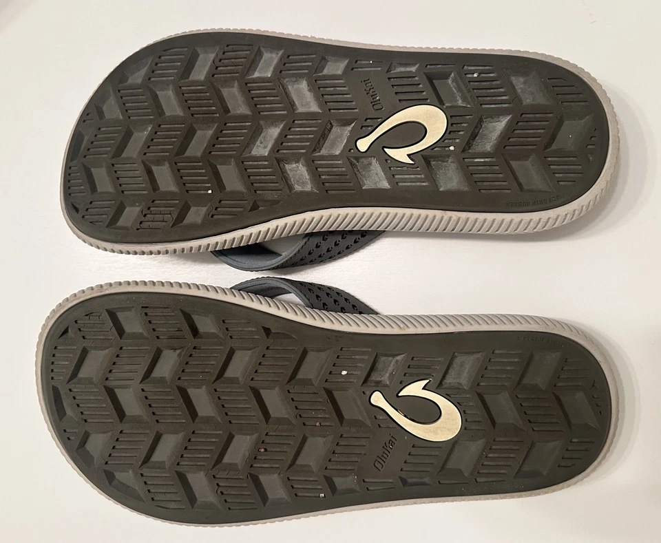 Sandálias de praia masculinas OluKai Ulele tamanho 8 EUA chinelos cor pedra usadas uma vez - Imagem 2 de 4