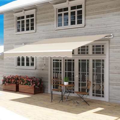 Outsunny 12'x10' Retractable Awning with Manual Crank, UV & Water-Resistant