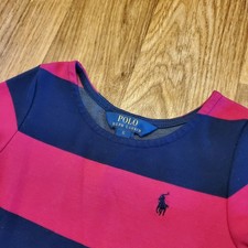 Polo Ralph Lauren Dress Girls 6 Pink Blue Striped Pleated Fit Flare Preppy