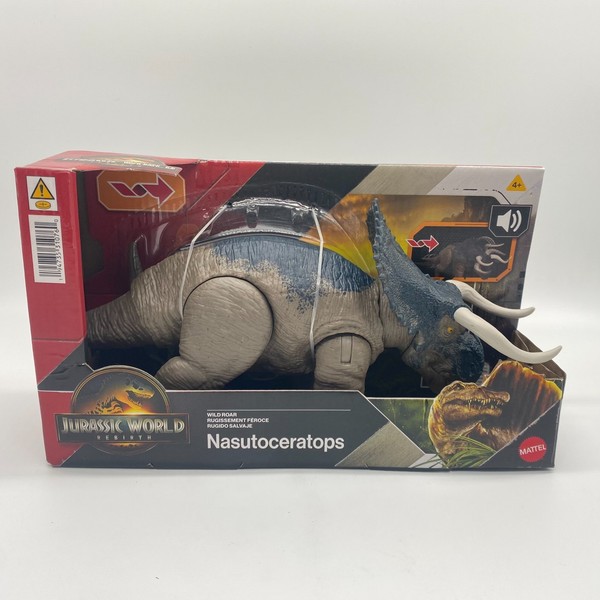 Jurassic World Wild Roar Nasutoceratops Mattel JGC81 Dino Figur Sound Attack Neu-image