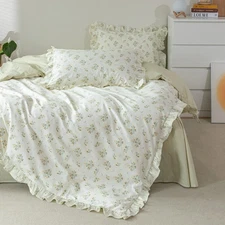 Princess Bedding Flower Duvet Cover Set Romantic Ruffle Lace Bedding Set 100%...