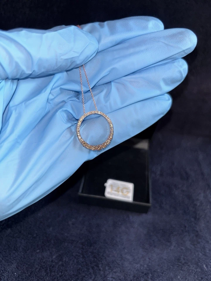 Collar Colgante Ajustable Círculo Ombré Diamante Chocolate 18" en Oro Rosa 14k Foto 3 de 4