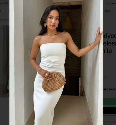 ZARA dress bodycon strapless sleeveless tailored midi white wedding party |  eBay