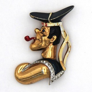 Vintage WW2 Boucher British Jack Tar Sailor Pipe HMS Enamel Gold Tone Hat Pin