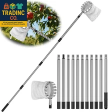 13.8 FT Fruit Picker Tool with Stainless Steel Pole & Soft Basket – Adjustable T