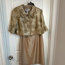 Jessica Howard Beige Olive Floral Dress Jacket Set Size 10 Formal