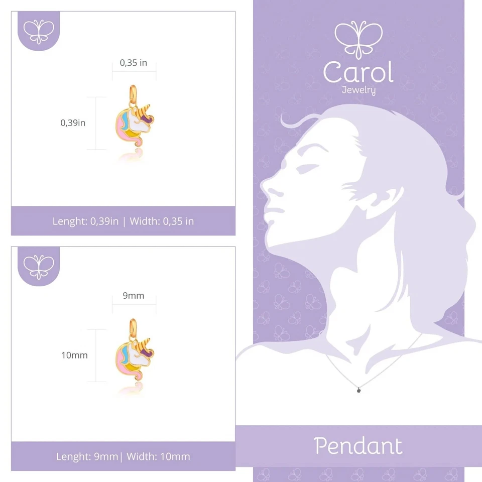 Dije unicornio oro 18K para cadena mujer, niña, unisex Foto 3 de 4