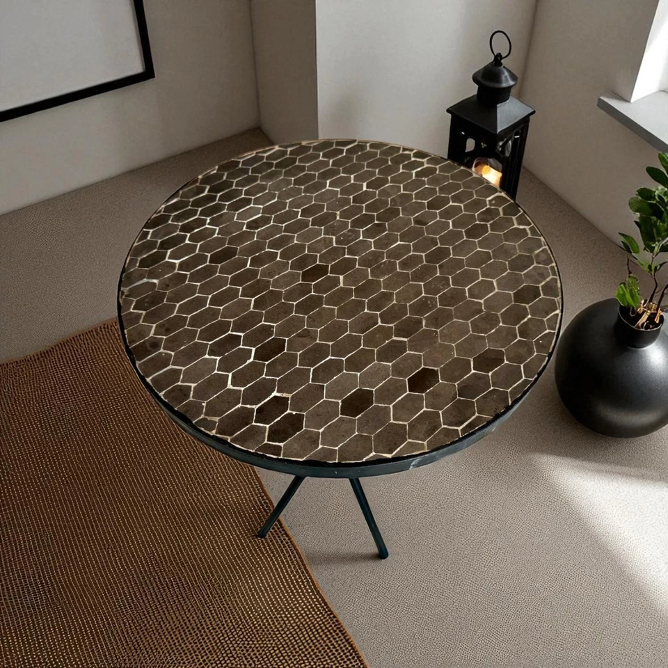 Round Black Moroccan Mosaic Table, Handmade Moroccan Mosaic Table - Image 3 of 4