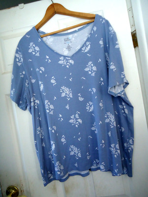 CROFT & BARROW THE CLASSIC TEE WOMENS PLUS SIZE 3X BLUE WHITE FLORAL ALL COTTON