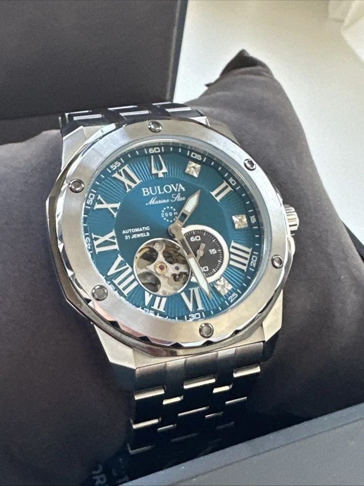Bulova Men's Marine Star Automatic Silver Stainless Steel Watch 45 MM 98D184 - Image 4 of 4