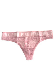 Victoria's Secret PINK Logo Floral Lace Thong Panty Chalked Rose